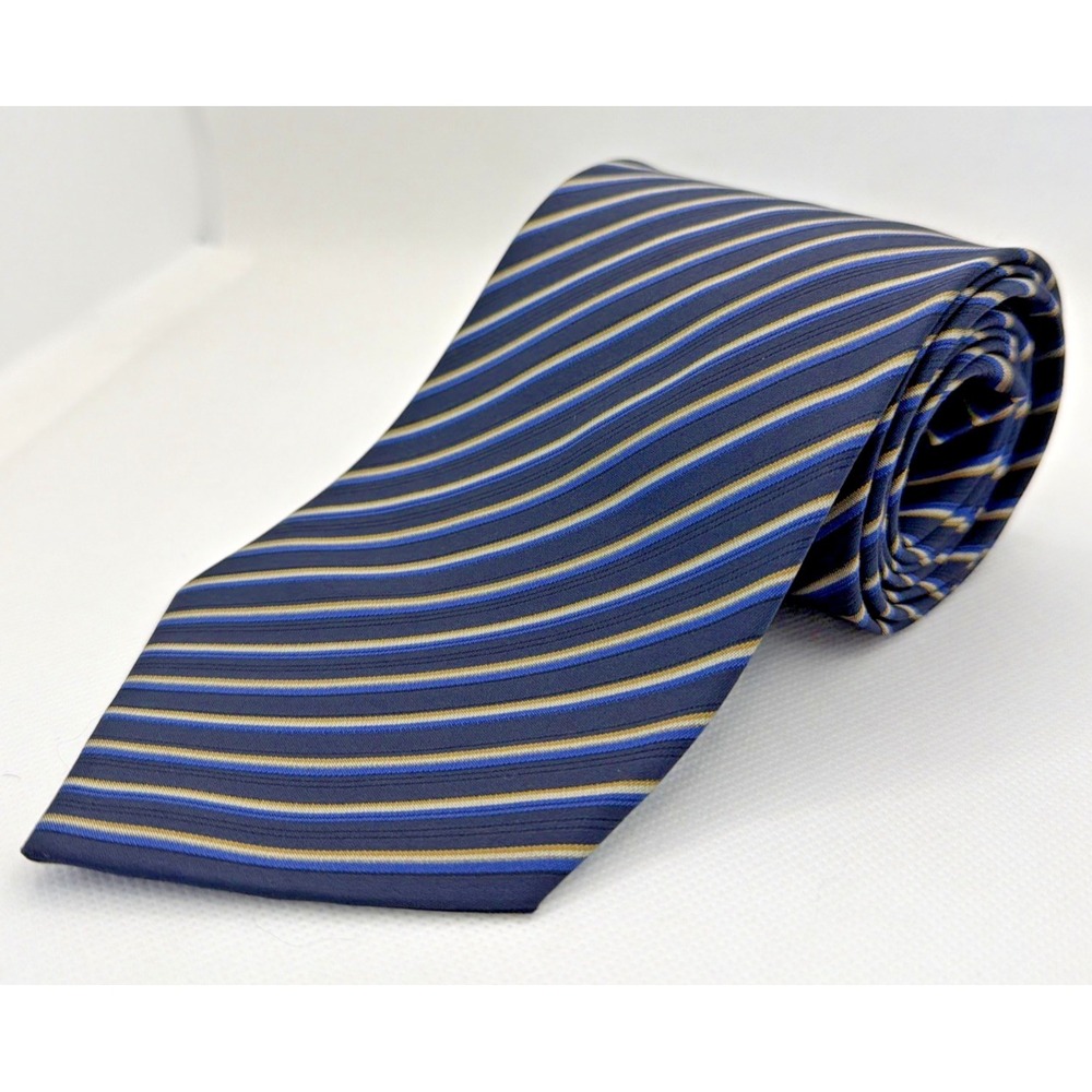 VITO RUFOLO ITALY Men's Necktie Blue Grey Striped 100% Silk 3.5"x59"